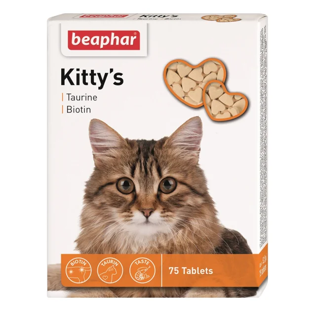 Витаминизированное лакомство Beaphar Kitty's Taurin Biotin для кошек, с таурином и биотином, 75 табл