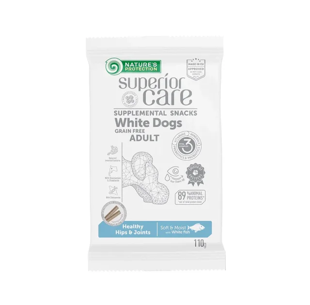 Беззерновые лакомства Natures Protection Superior Care для белых собак, для здоровья суставов, с белой рыбой, 110 г