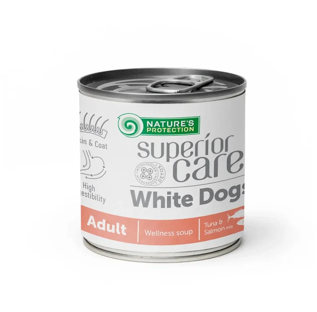 Консерви Natures Protection Superior Care Salmon&Tuna для білих собак всіх порід, суп з лососем та тунцем, 140 г