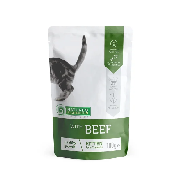 Вологий корм Natures Protection Kitten Beef, для кошенят, з яловичиною, 100 г