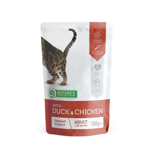 Вологий корм Natures Protection Hairball Duck&Chicken, для виведення шерсті у котів, з качкою та куркою, 100 г