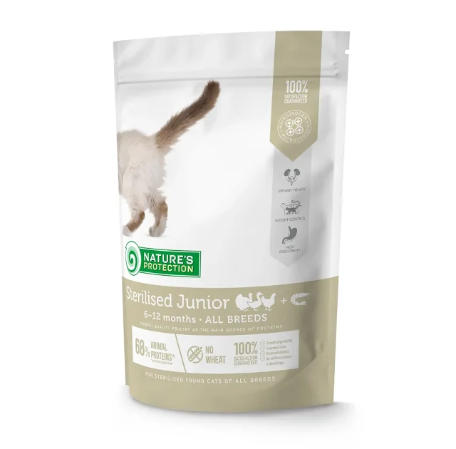 Сухой корм Natures Protection Sterilised Junior Poultry Krill для стерилизованных котят, курица и криль, 400 г