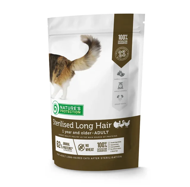 Сухий корм Natures Protection Sterilised Long Hair Poultry для довгошерстих стерилізованих котів, курка, 400 г