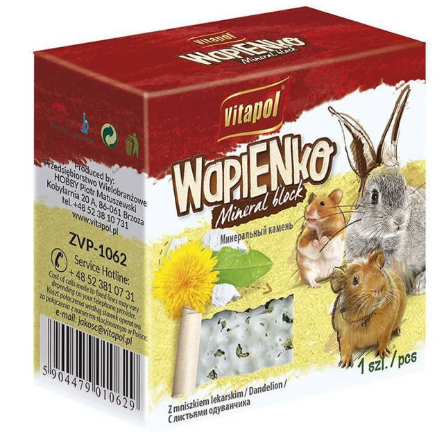 Минеральный камень Vitapol Wapienko Mineral Block для грызунов, с листьями одуванчика, 40 г