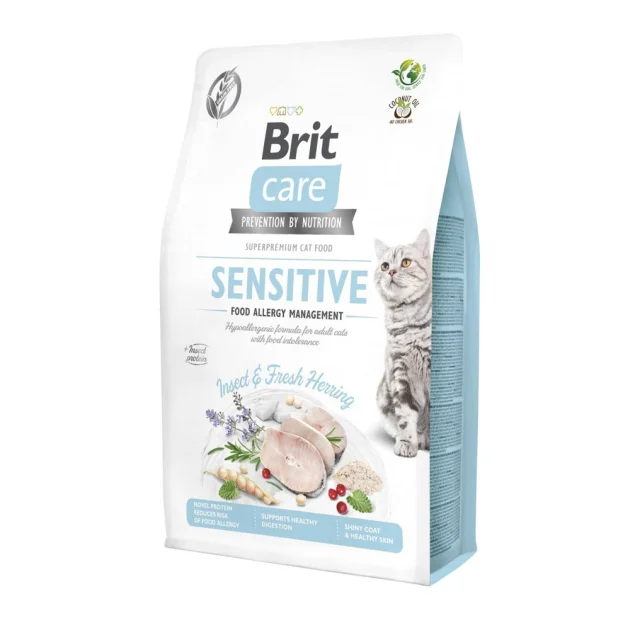 Сухой корм Brit Care Cat Sensitive GF Allergy Management для кошек с чувствительным пищеварением, с насекомыми и селедкой, 2 кг