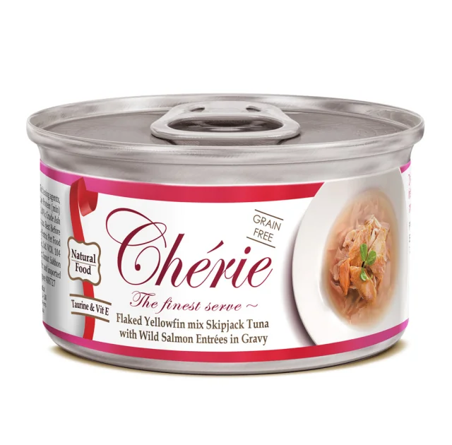 Консервы Cherie Signature для кошек, нежные кусочки тунца и дикого лосося в соусе, 80 г