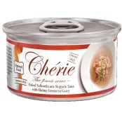Консерви Cherie Signature для котів, ніжні шматочки жовтоперого та смугастого тунця і креветок в соусі, 80 г