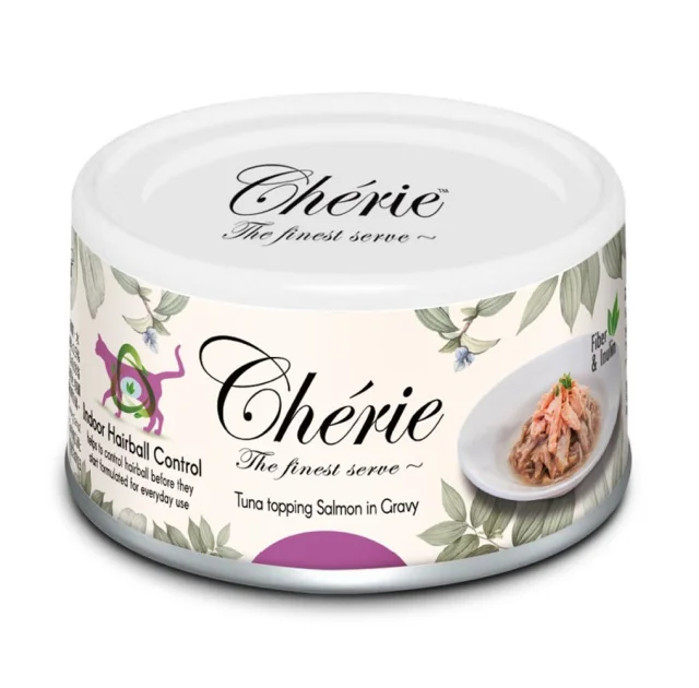 Консерви Cherie Hairball Control для котів, від грудочок шерсті, тунець з лососем в соусі, 80 г