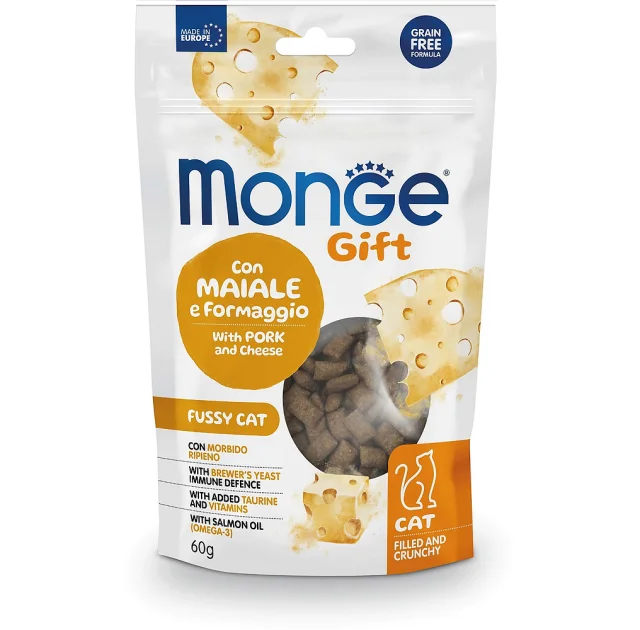 Ласощі Monge Gift Fussy Cat для котів, свинина і сир, 60 г
