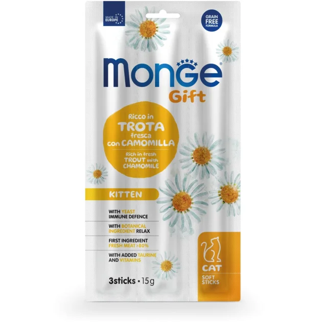Ласощі Monge Gift Cat Kitten для кошенят, форель з ромашкою, 15 г