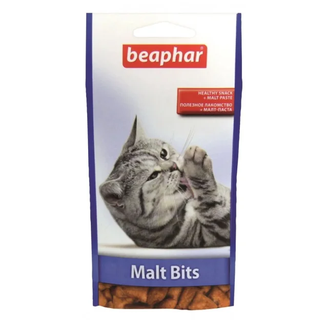 Подушечки Beaphar Malt Bits для котів, виведення шерсті зі шлунка, 35 г