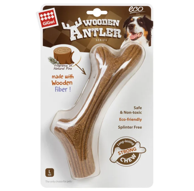 Игрушка GiGwi Wooden Antler Рог жевательный для собак, размер L, коричневый