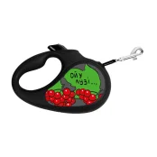 Поводок-рулетка Waudog R-leash для собак, рисунок "Калина", XS, до 12 кг, 3 м, лента, черный