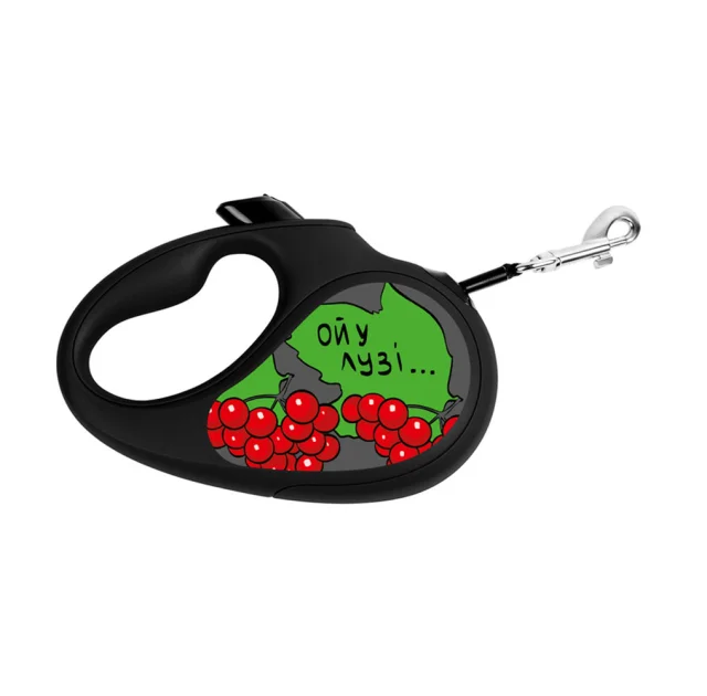 Поводок-рулетка Waudog R-leash для собак, рисунок "Калина", S, до 15 кг, 5 м, лента, черный