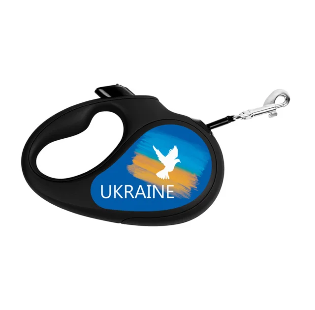 Поводок-рулетка Waudog R-leash для собак, рисунок "Флаг", S, до 15 кг, 5 м, лента, черный