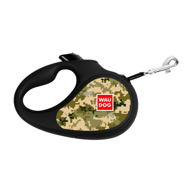 Поводок-рулетка WAUDOG R-leash для собак, рисунок "Милитари", светоотражающая, S, до 15 кг, 5 м