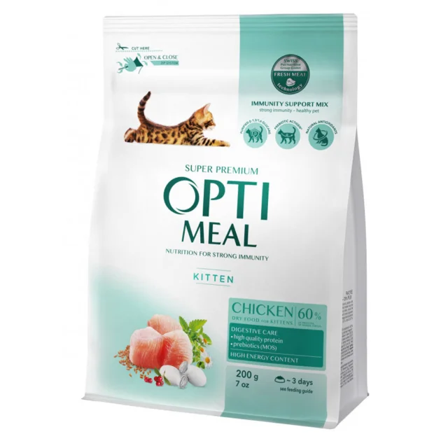Сухий корм Optimeal для кошенят, з куркою, 200+200 г