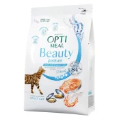 Сухий корм Optimeal Beauty Podium для котів, догляд за шерстю та зубами, на основі морепродуктів, 1.5 кг