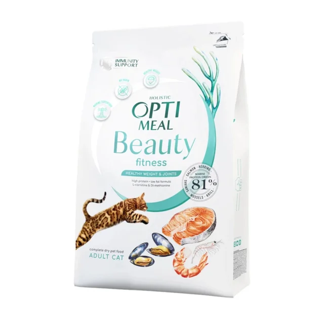 Сухой корм Optimeal Beauty Fitness для кошек, контроль избыточного веса, на основе морепродуктов, 1.5 кг