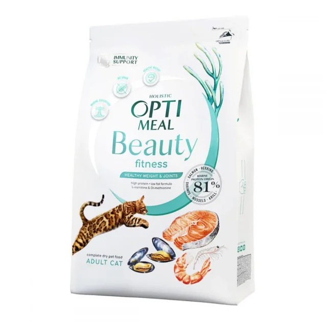 Сухий корм Optimeal Beauty Fitness для котів, контроль надмірної ваги, на основі морепродуктів, 4 кг