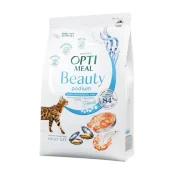 Сухий корм Optimeal Beauty Podium для котів, догляд за шерстю та зубами, на основі морепродуктів, 4 кг