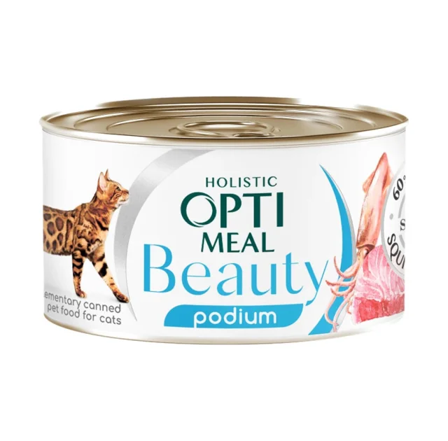 Консервы Optimeal Beauty Podium для кошек, тунец в соусе с кольцами кальмара, 70 г