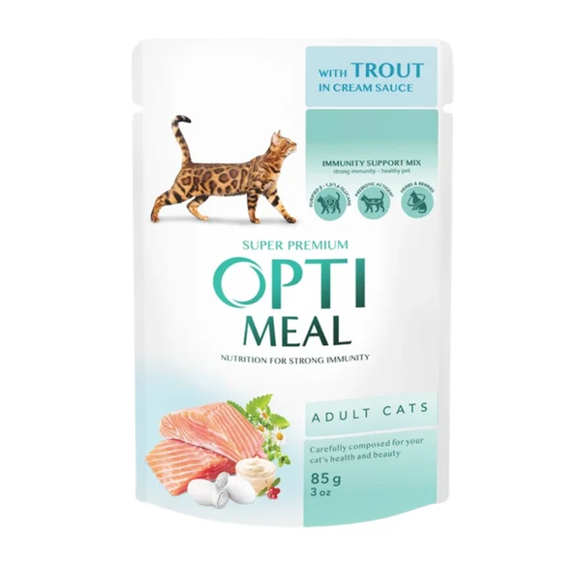 Влажный корм Optimeal для кошек, с форелью в кремовом соусе, 85 г
