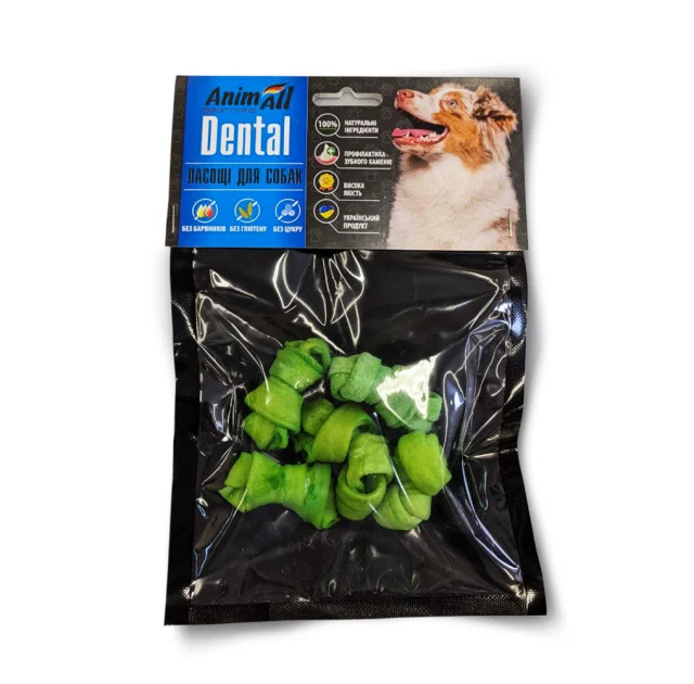 Кость AnimAll Dental мюнхенская узловая, для собак, со спирулиной, 5-6 см, 5 штук
