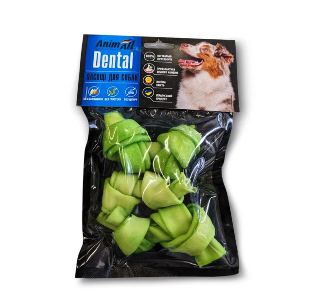 Кость AnimAll Dental мюнхенская узловая, для собак, со спирулиной, 8-9 см, 3 штуки