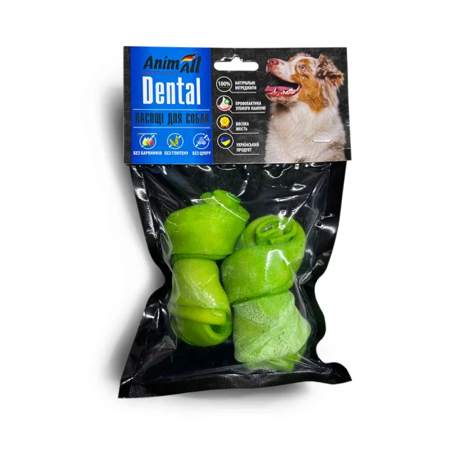 Кость AnimAll Dental мюнхенская узловая, для собак, со спирулиной, 10-12 см, 2 штуки