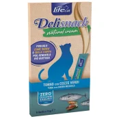 Ласощі LifeCat Deli Snack Natural Cream для котів, крем-снек на основі м'яса тунця та мідій, 6 штук по 15 г