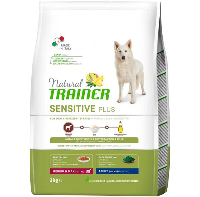 Корм Natural Trainer Dog Sensitive Plus Adult MM для взрослых собак средних и больших пород, с кониной, 3 кг