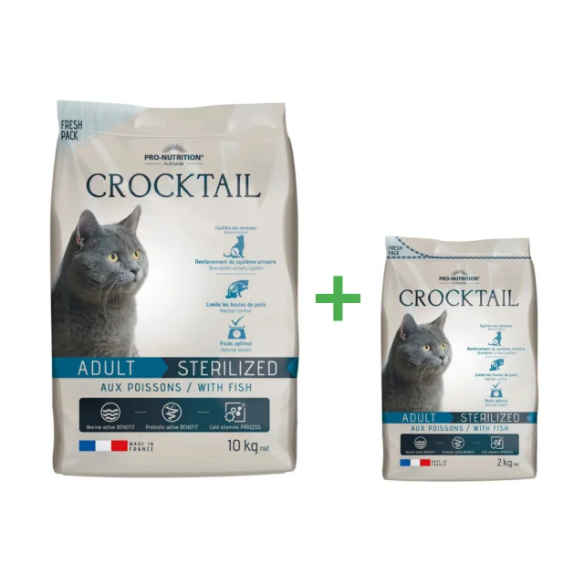 Сухий корм Pro-Nutrition Flatazor Crocktail Adult Sterilized Fish для стерилізованих котів, з рибою, 10+2 кг, Акція