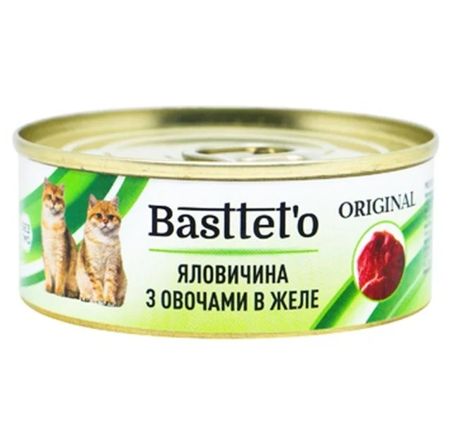 Влажный корм Bastteto для кошек, с говядиной и овощами в желе, 85 г