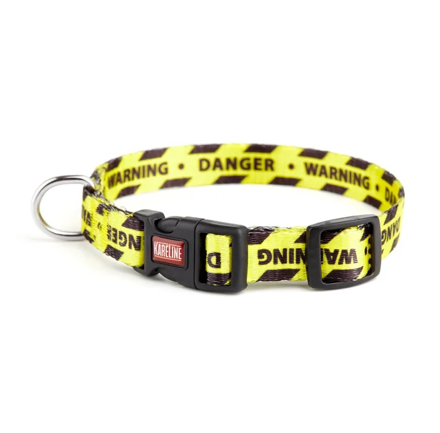 Нашийник Kareline для собак, нейлон, пластикова пряжка, візерунок Warning, 2.5×35-52 см