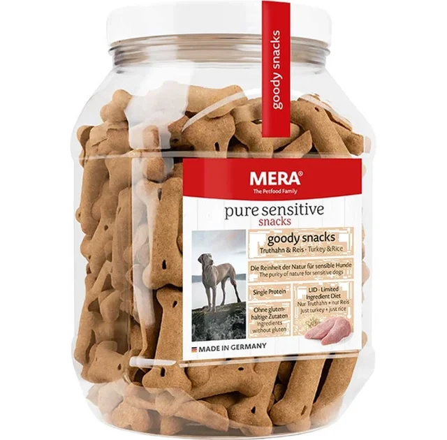 Лакомство Mera Good Snacks Pure Sensitive Truthahn&Reis снеки для чувствительных собак, с индейкой и рисом, 600 г