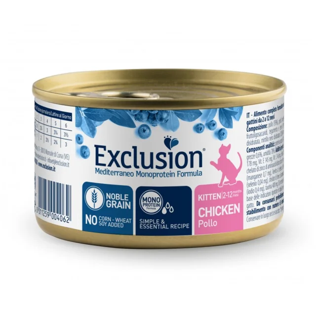 Консервы Exclusion Kitten Chicken для котят возрастом от 2 до 12 месяцев, с курицей, 85 г