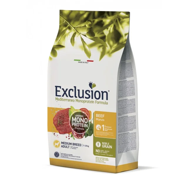 Сухой корм Exclusion Adult Beef Medium Breed для взрослых собак средних пород, с говядиной, 12 кг