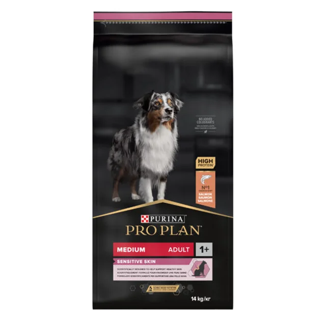 Сухий корм Purina Pro Plan Dog Adult OptiDerma для собак середніх порід, з лососем і рисом, 14 кг