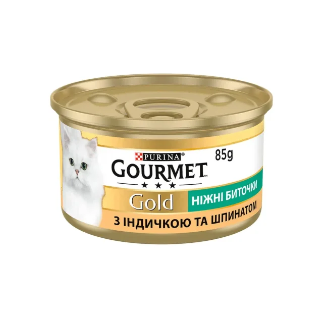 Влажный корм Purina Gourmet Gold Нежные биточки для кошек, с индейкой и шпинатом, 85 г