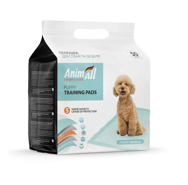 Пеленки AnimAll Puppy Training Pads для собак и щенков, 60×90 см, 50 штук
