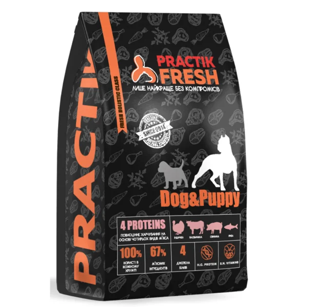 Сухий корм Practik Fresh Dog&Puppy 4 Proteins для цуценят та собак середніх та великих порід, 1 кг