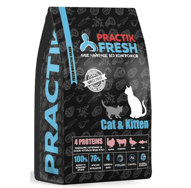 Сухий корм Practik Fresh Cat&Kiiten 4 Proteins для кошенят та котів, 0.5 кг