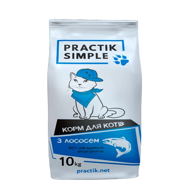 Сухий корм Practik Simple для дорослих котів, з лососем, 10 кг