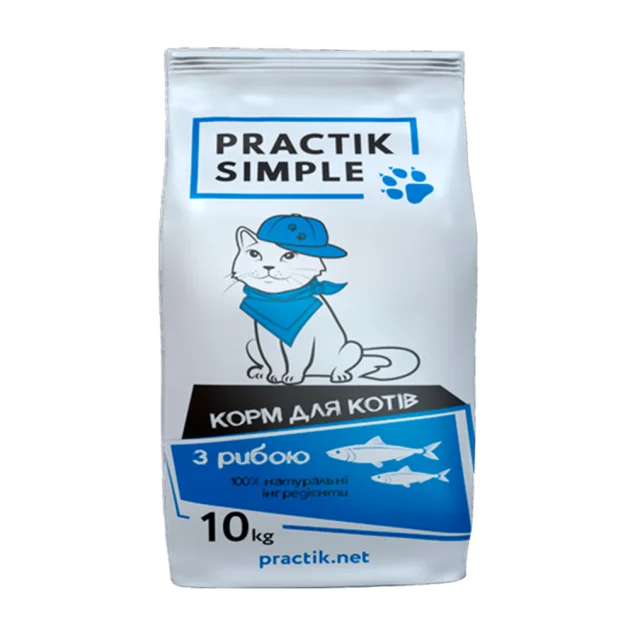 Сухой корм Practik Simple для взрослых кошек, с морской рыбой, 10 кг
