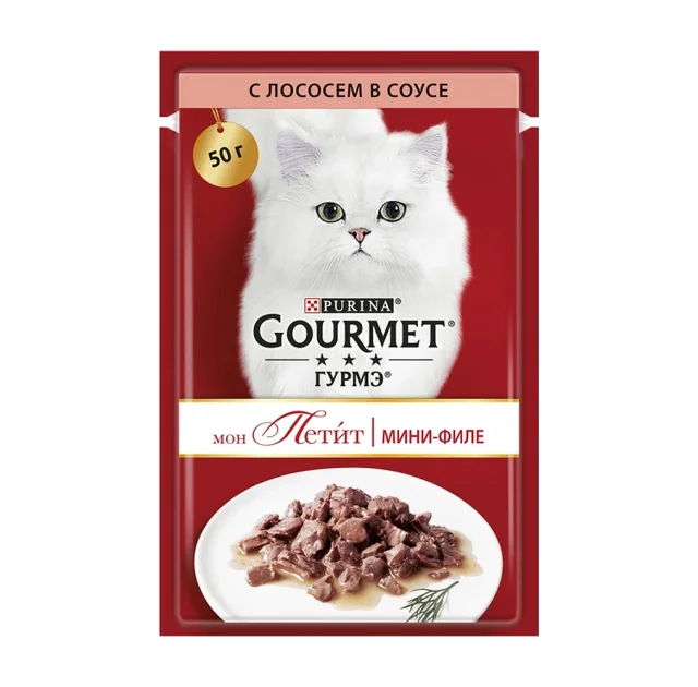 Влажный корм Purina Gourmet Mon Petit для взрослых кошек, с лососем, кусочки в соусе, 50 г