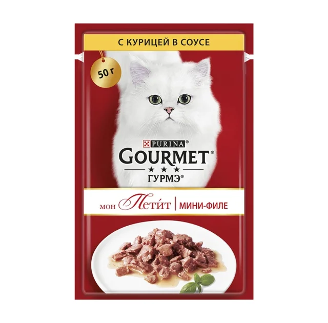 Влажный корм Purina Gourmet Mon Petit для взрослых кошек, с курицей, кусочки в соусе, 50 г