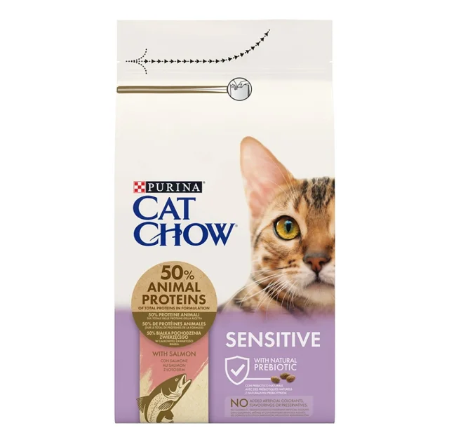 Сухий корм Purina Cat Chow Sensitive для дорослих котів із чутливою шкірою та травленням, з лососем, 1.5 кг