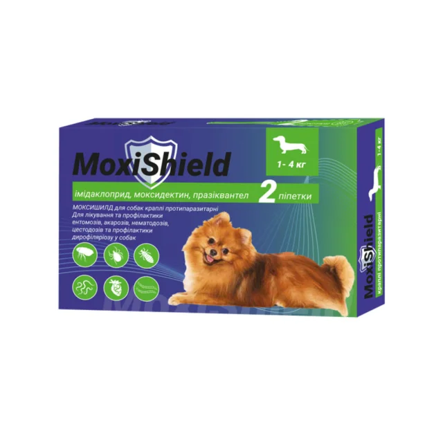 Капли на холку MoxiShield противопаразитарные, для собак весом 1-4 кг, 0.4 мл, 2 пипетки