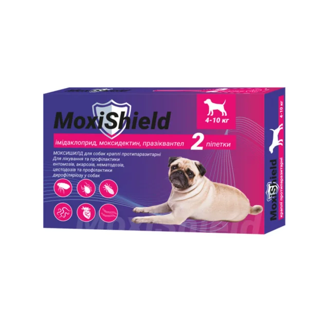 Капли на холку MoxiShield противопаразитарные, для собак весом 4-10 кг, 1.2 мл, 2 пипетки